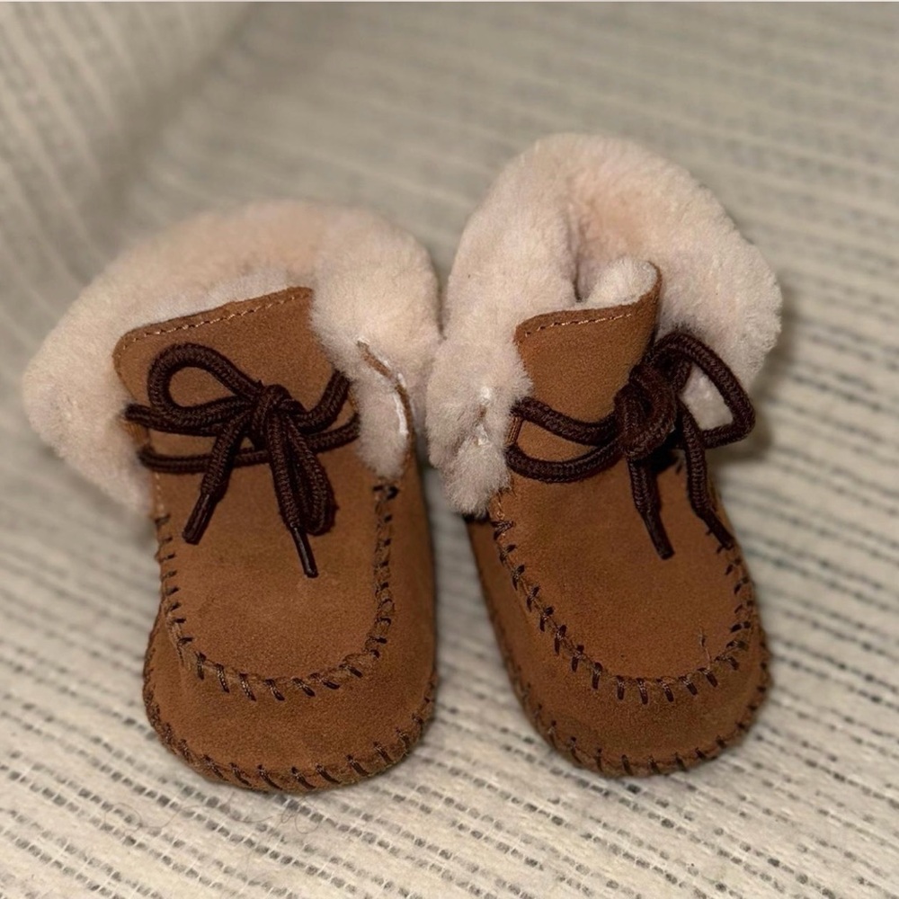 UGG Tan Baby Booties with Cream Fur